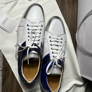 Men's White and Blue Oxfords with Silver Accents